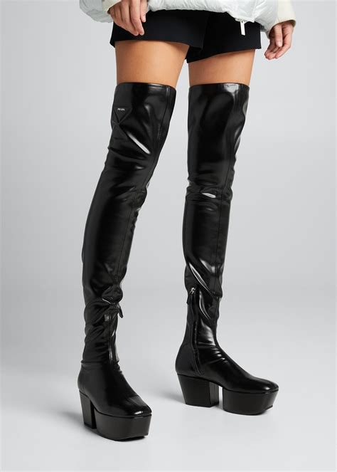 prada leather platform boots|thigh high Prada boots.